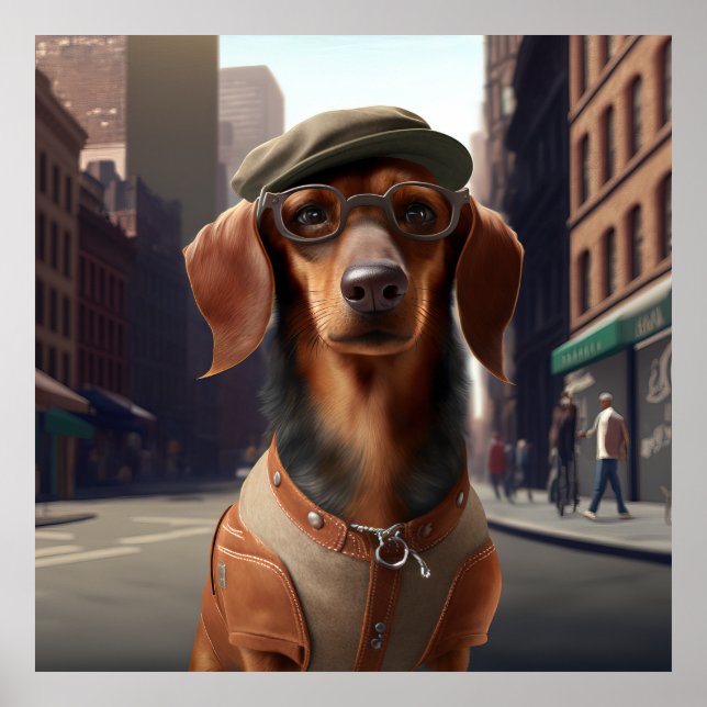 Poster du chien Dachshund Hipster (Devant)