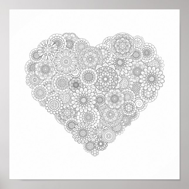Poster du coeur des fleurs de couleur adulte (peti (Devant)