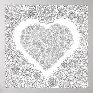 Poster du coeur des fleurs de couleur pour adultes