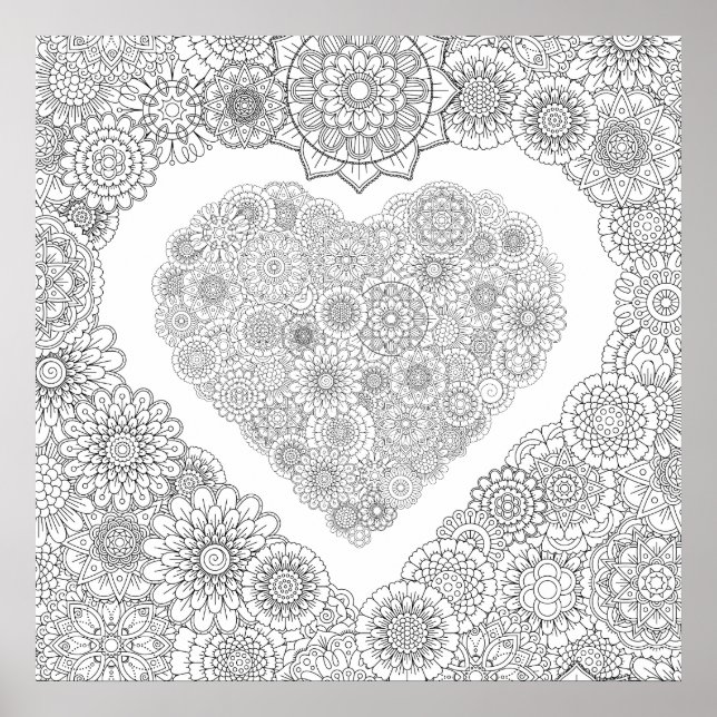 Poster du coeur des fleurs de couleur pour adultes (Devant)