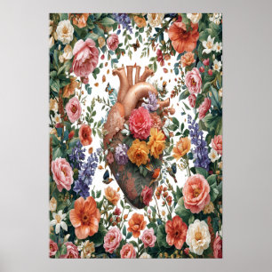 Poster du coeur floral Art du mur de fleurs artist