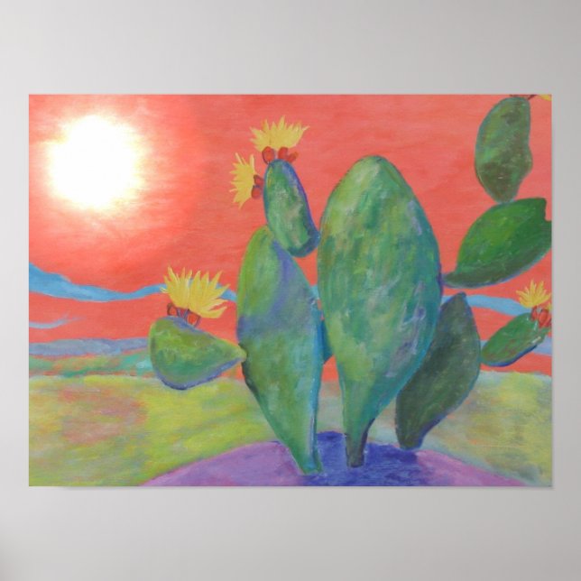 Poster du coucher de soleil de Cactus (Devant)