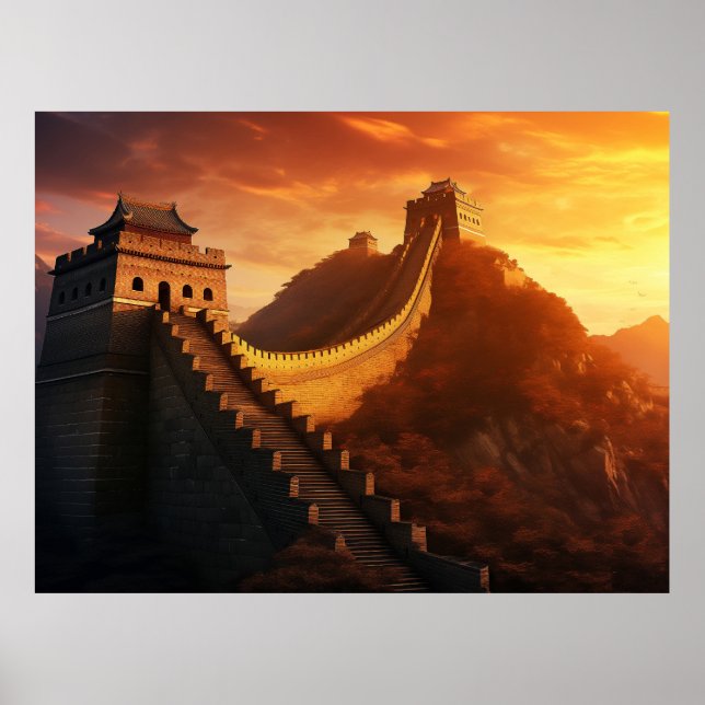 Poster du coucher de soleil de la Grande Muraille  (Devant)