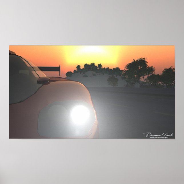 Poster du coucher de soleil de voiture (Devant)
