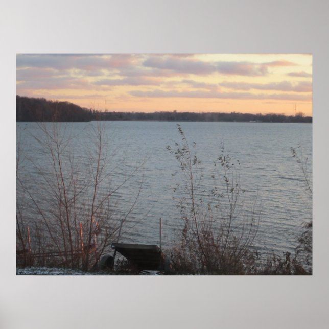 Poster du coucher de soleil sur le lac Shore (Devant)