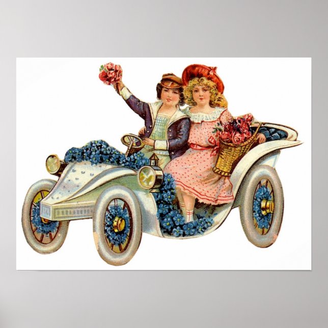 Poster du couple vintage dans le panier à fleurs (Devant)