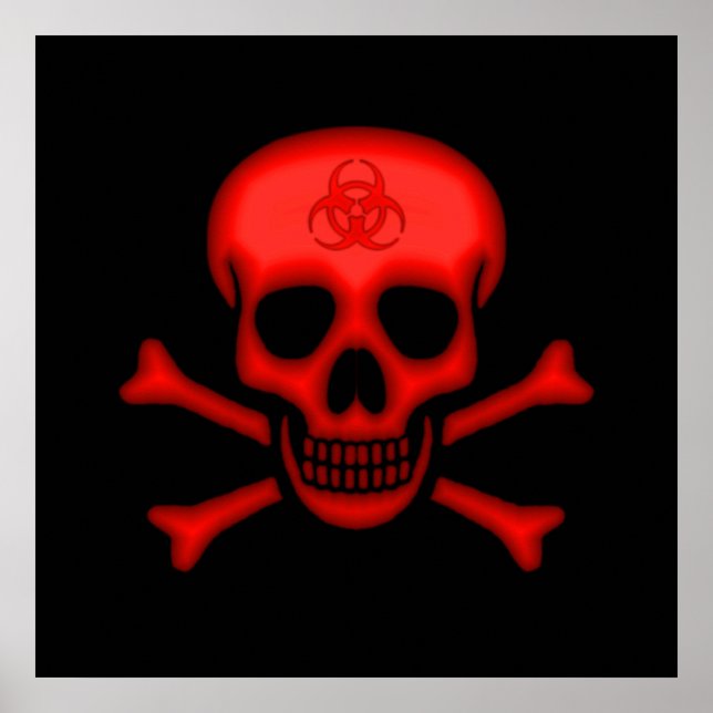 Poster du crâne rouge biodangereux (Devant)
