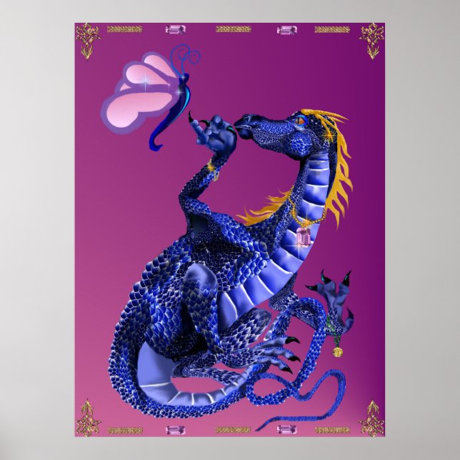 Poster du dragon bleu et du papillon (Devant)