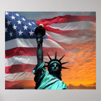Poster du drapeau américain Statue de la Liberté