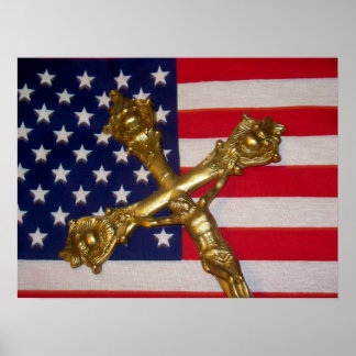 Poster du drapeau catholique Crucifix USA
