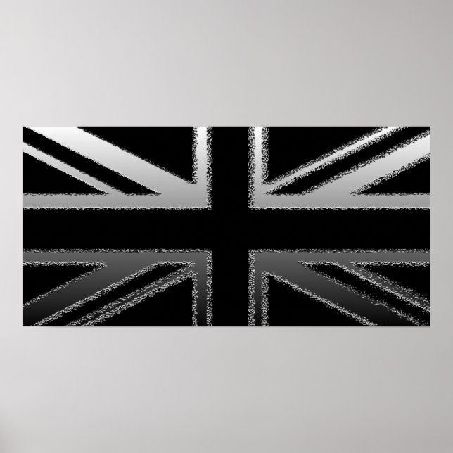 Poster du drapeau Union Jack gris noir et argent (Devant)