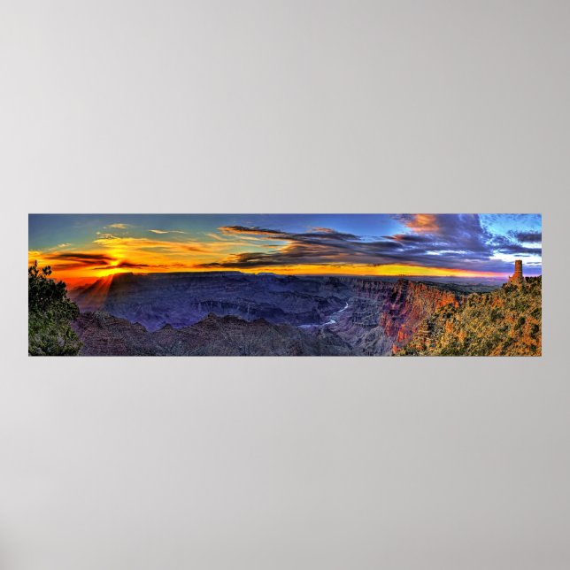Poster du Grand Canyon Sunbeams et Tower Panorama (Devant)