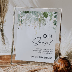 Poster du hashtag vert et feuille d'or Oh Snap