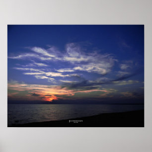 Poster du lac Michigan Coucher de soleil bleu et o