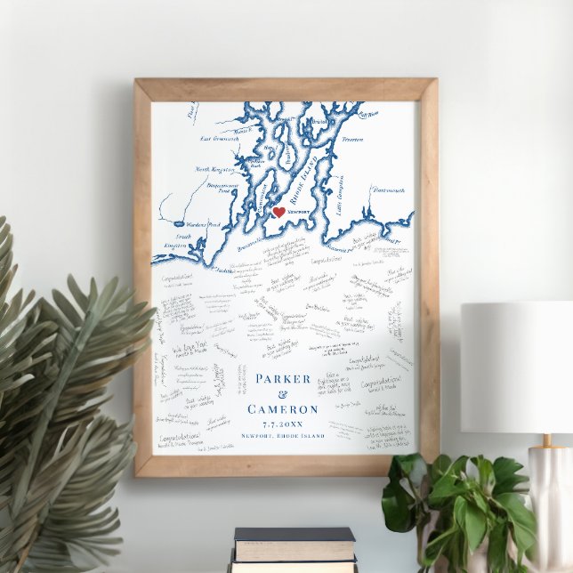 Poster du livre d'or de Newport Mariage (Newport RI Wedding Alternative Guest Book Poster Print in elegant navy blue from Coastal Map Designs)