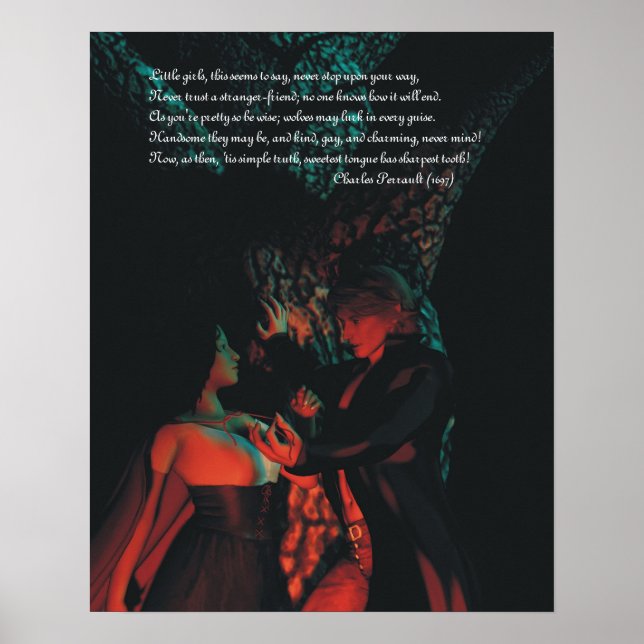 Poster du loup-garou rouge avec poème Perrault (Devant)
