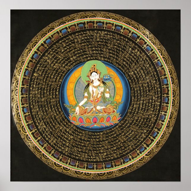 Poster du Mantra Tara Blanc Mandala Thangka (Devant)