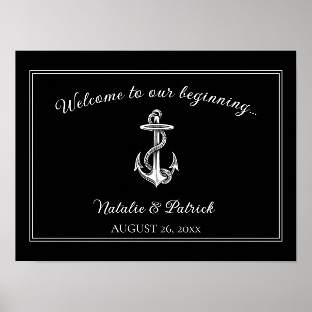 Poster du Mariage d'Ancres nautiques noir (Devant)