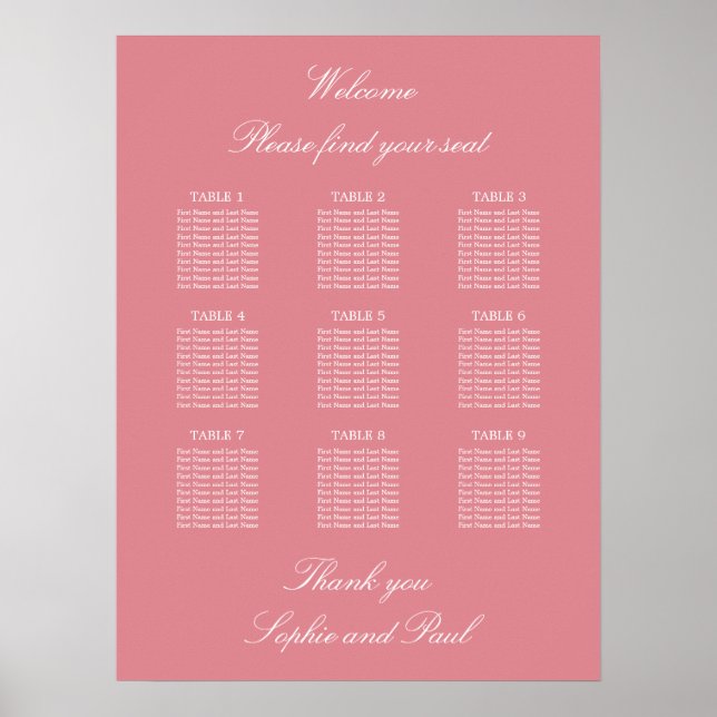 Poster du Mariage de table Blush Pink 9 (Devant)