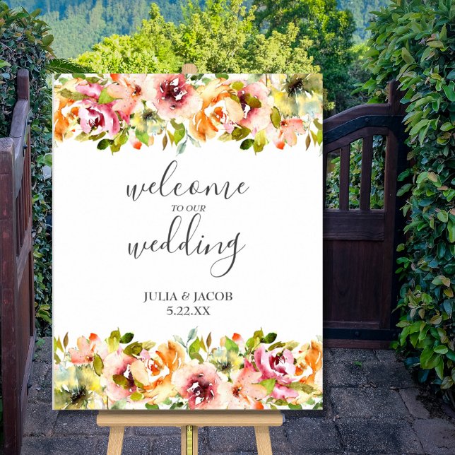 Poster du Mariage Floral de jardin d'été (Summer Garden Watercolor Floral Wedding Poster)
