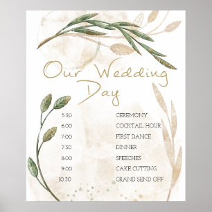 Poster du Mariage Floral Vert Gold Sage