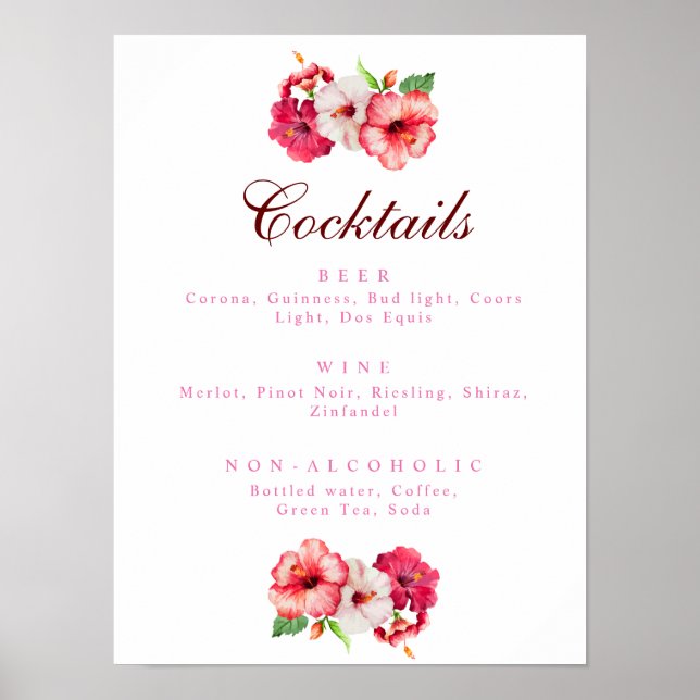Poster du menu de boissons florales tropicales (Devant)