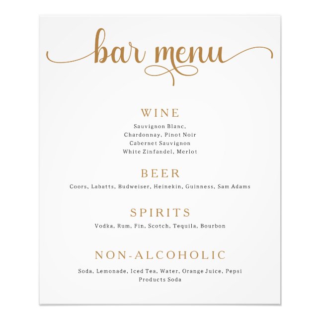 Poster du menu de la barre de Mariages Gold et Off (Devant)