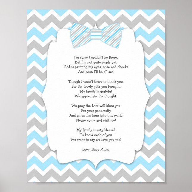 Poster du Merci de Baby shower de Cravate de la bo (Devant)