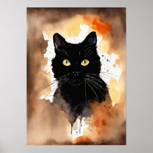 Poster du mur d'aquarelle de chat noir