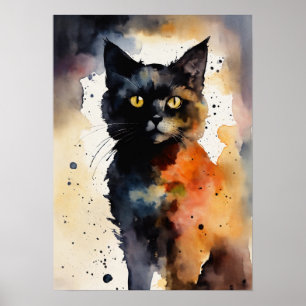 Poster du mur d'aquarelle de chat noir