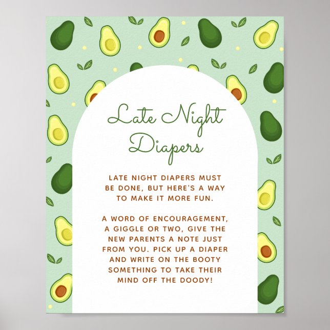 Poster du panneau Baby shower Avocado Late Night D (Devant)
