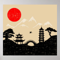 Poster du paysage du temple japonais