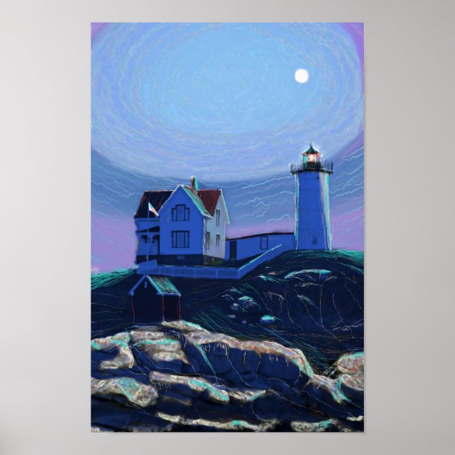 Poster du phare de Nubble Lune / Imprimer (Devant)