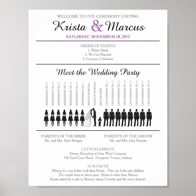 Poster du programme de mariage Silhouettes simple (Devant)