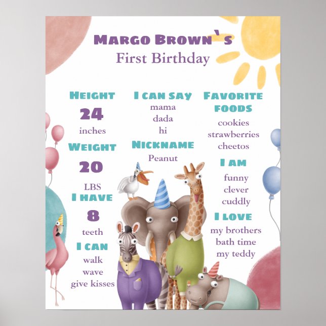 Poster du Safari Milestone First Birday Board (Devant)