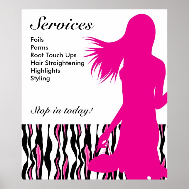 Poster du salon de cheveux rose femme Tiger rayure (Devant)