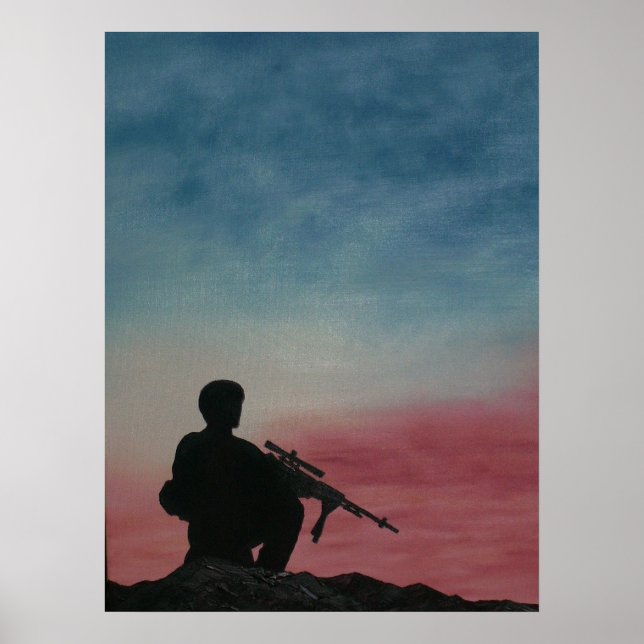 Poster du Soldat Silhouette Rouge Blanc et Bleu (Devant)