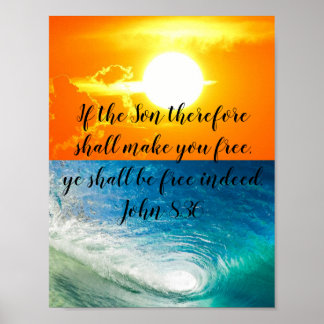 Poster du soleil et de l'eau John 8:36 KJV