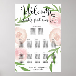 Poster du tableau de Mariage rose floral 24x36