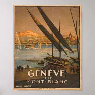 Poster du Tourisme Suisse Genève vintage Mont Blan