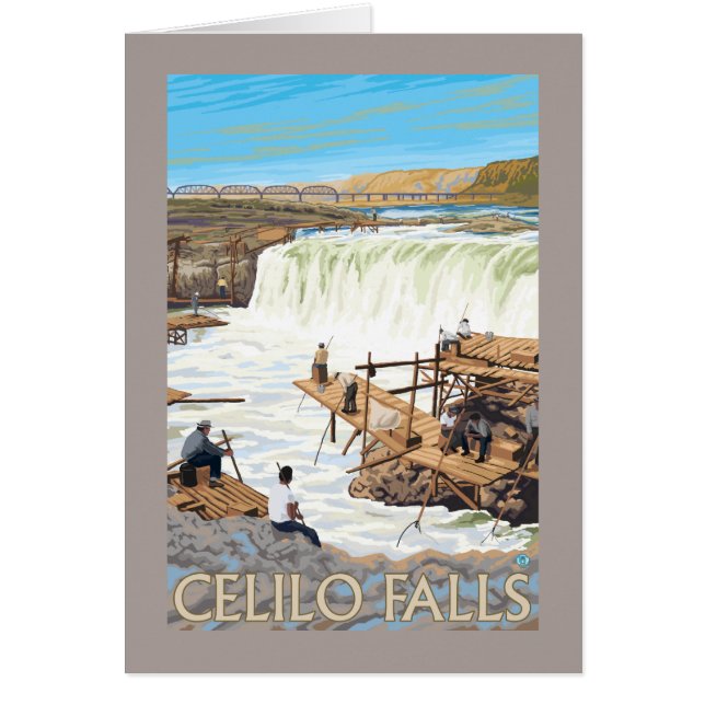 Poster du Vintage voyage de pêche de Celilo Falls (Devant)