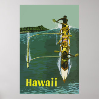 Poster du Vintage voyage Hawaii Outrigger Canoe