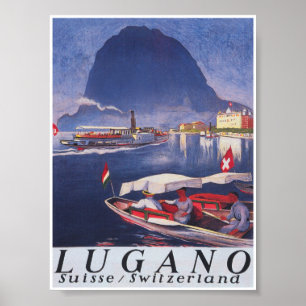 Poster du Vintage voyage rétro Lugano Suisse