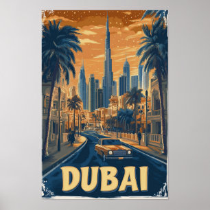 Poster Dubaï Émirats arabes unis Illustration vintage Voy