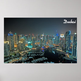 Poster Dubaï, Skyline des Emirats Arabes Unis la nuit