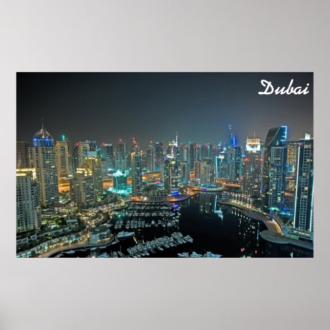 Poster Dubaï, Skyline des Emirats Arabes Unis la nuit (Devant)