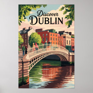 Poster Dublin Irlande Illustration Voyage Art Vintage