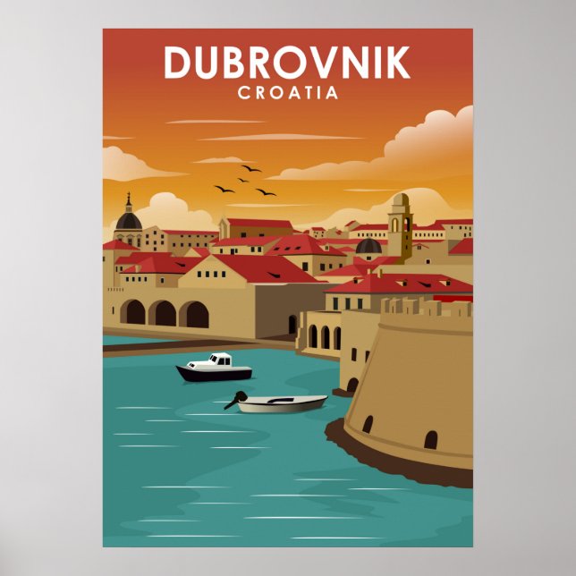 Poster Dubrovnik Croa Minimal Travel Illustration (Devant)