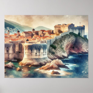Poster Dubrovnik Croatie aquarelle