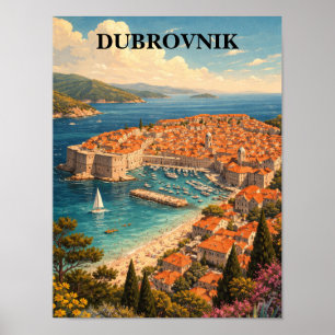 Poster Dubrovnik Croatie Art de Voyage Vintage